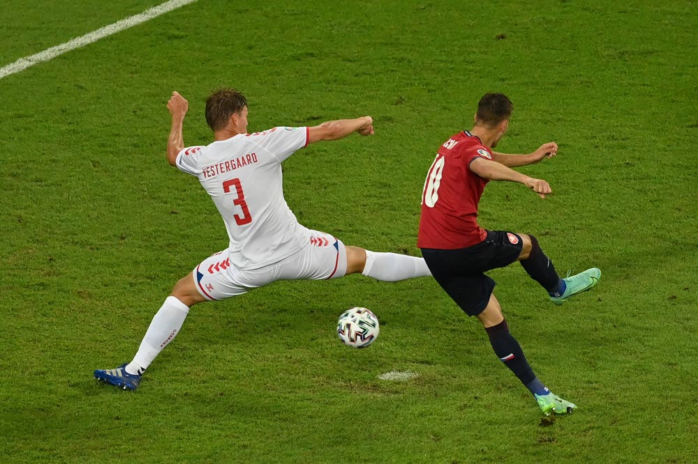 Patrik Schick scores for the Czech Republic. Photo: Twitter/@EURO2020.